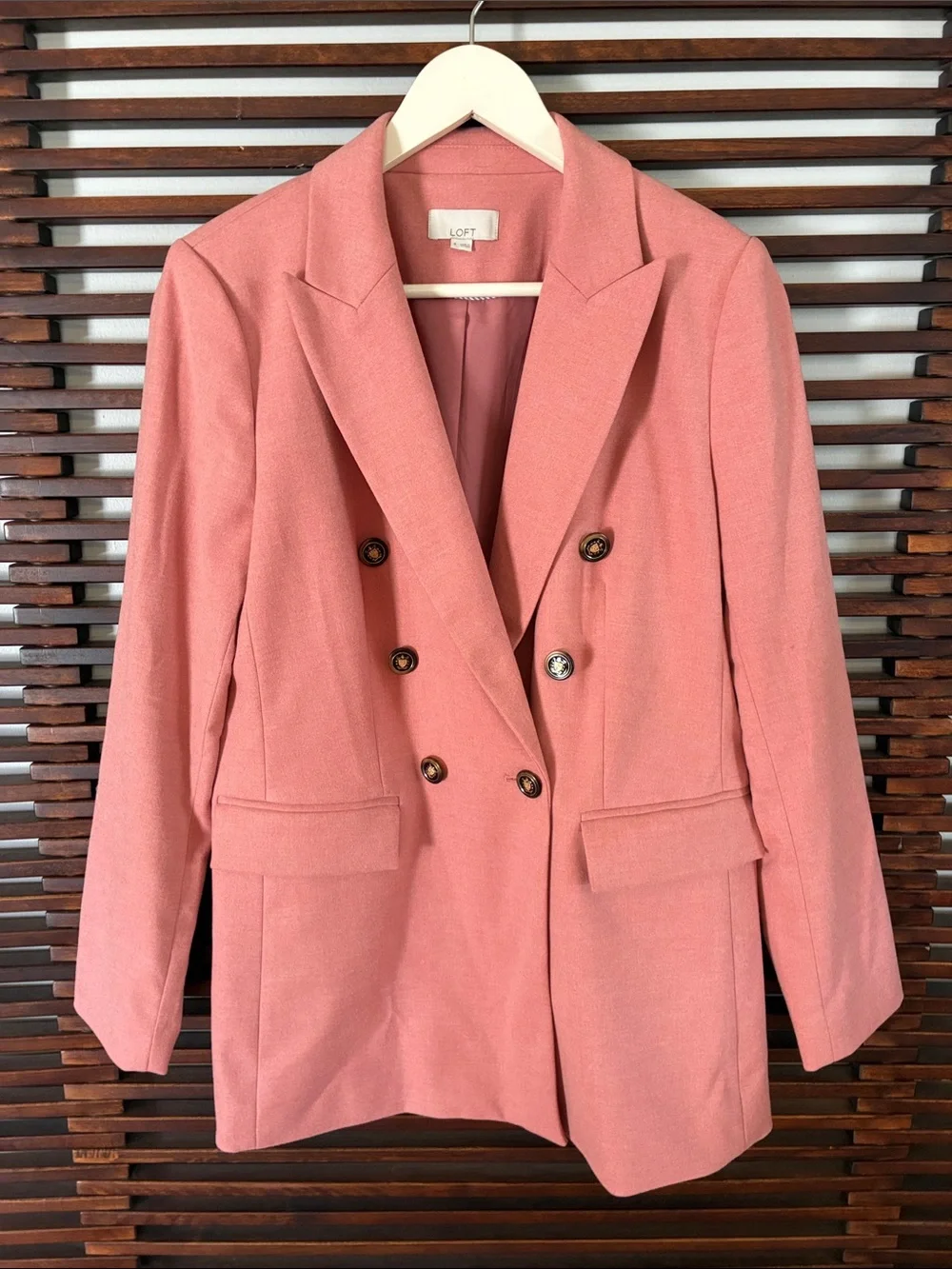 🎉NEW LISTING!🎉LOFT Coral Pink Double-Breasted Long Blazer
